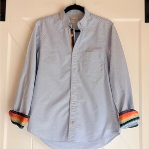 Paul Smith Button Down Shirt Small Blue Rainbow Stripe Trim Made in Italy